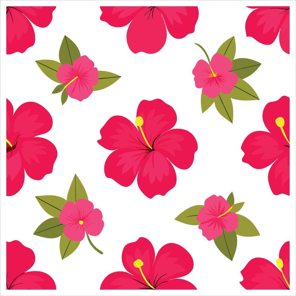 A pink hibiscus flower pattern on a white background vector