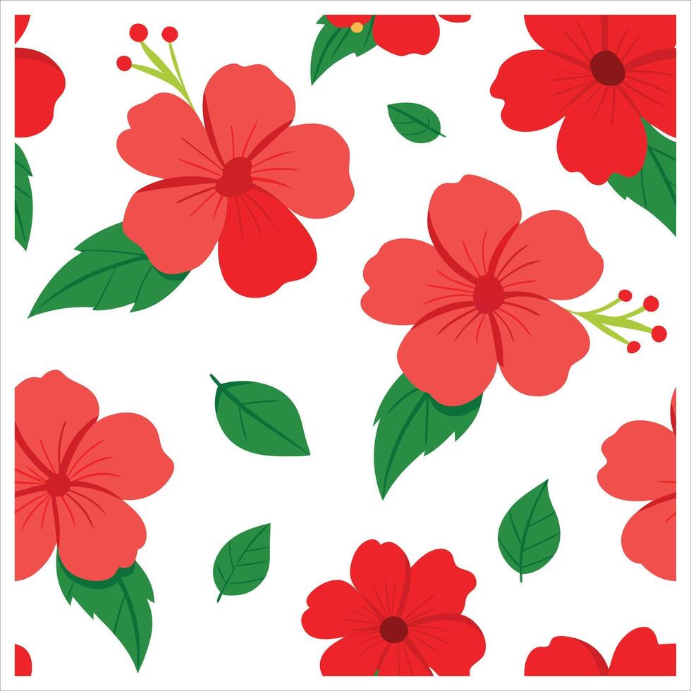 A red hibiscus flower pattern on a white background vector