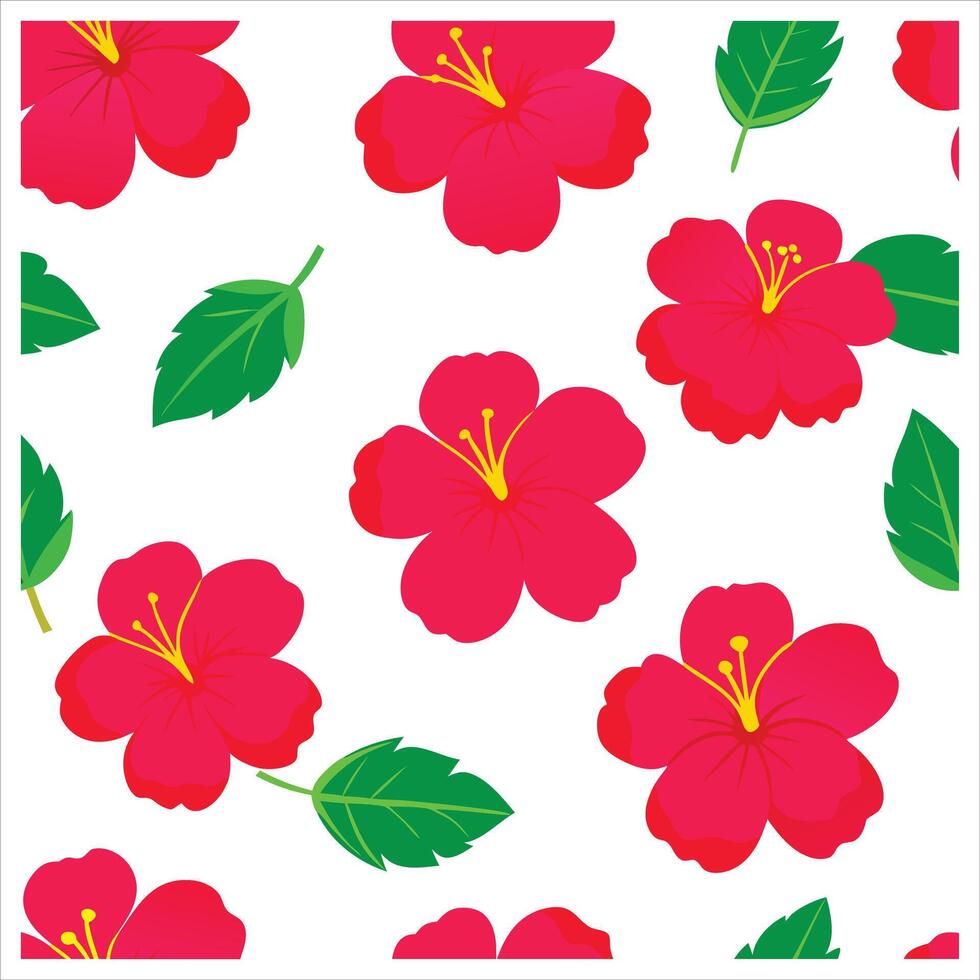 A red hibiscus flower pattern on a white background vector