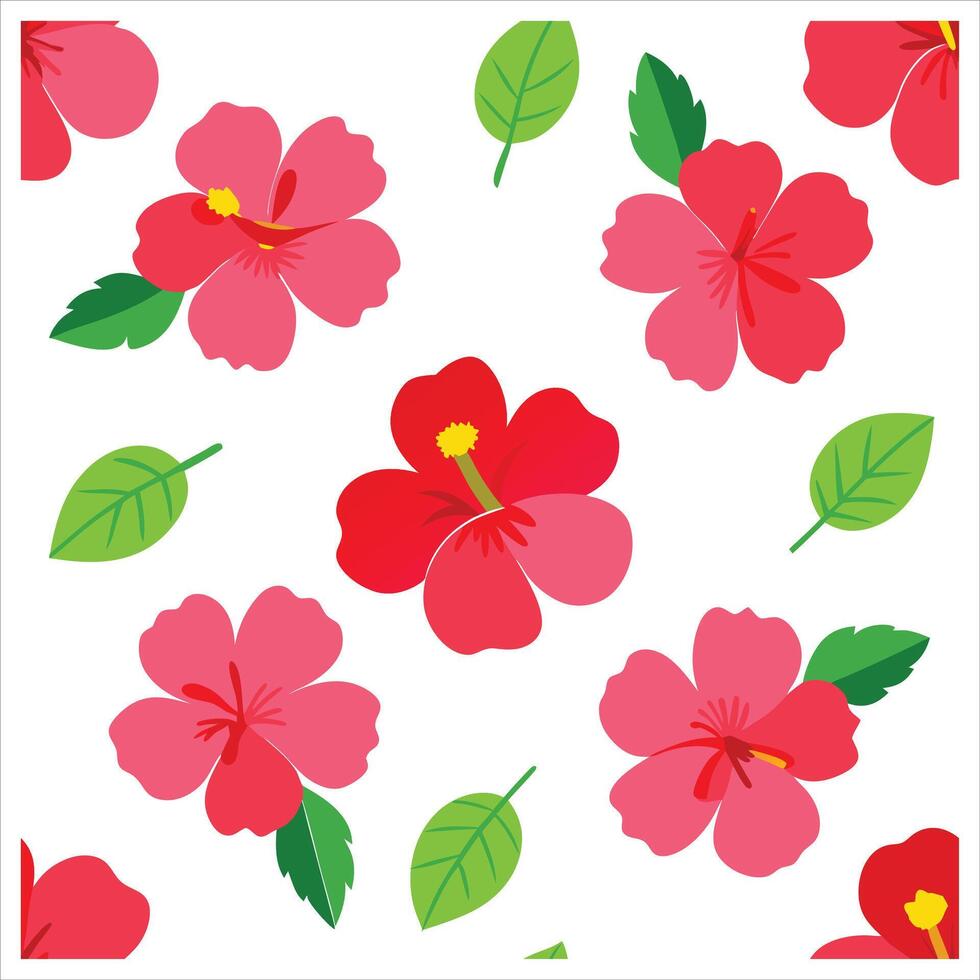 A red hibiscus flower pattern on a white background vector