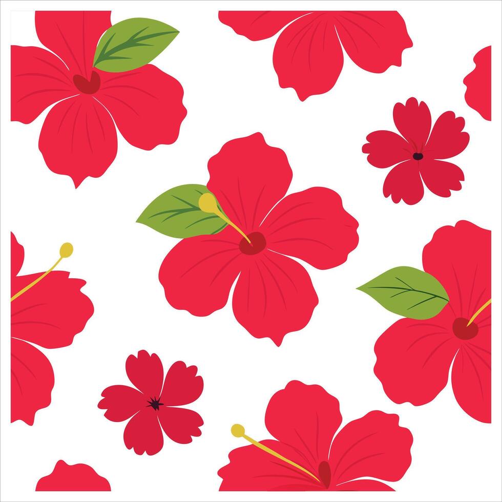 A red hibiscus flower pattern on a white background vector
