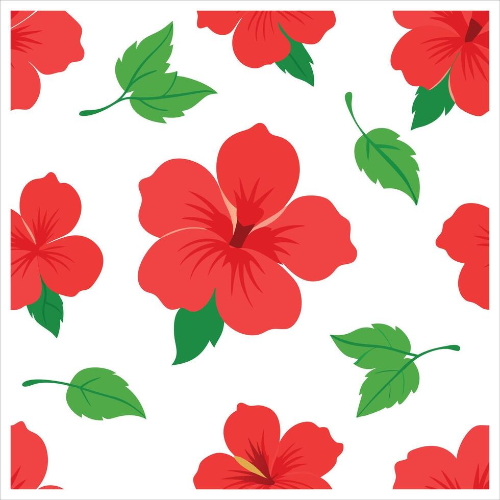 A red hibiscus flower pattern on a white background vector
