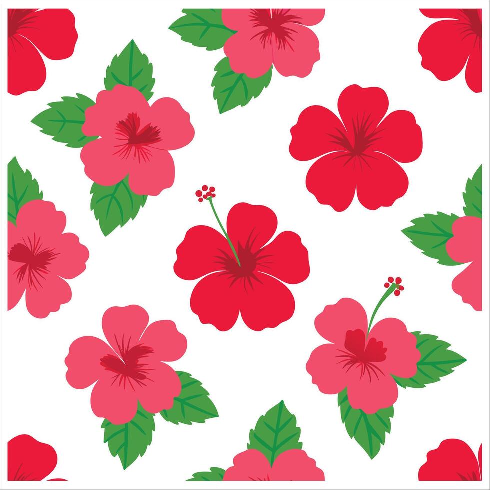 A red hibiscus flower pattern on a white background vector