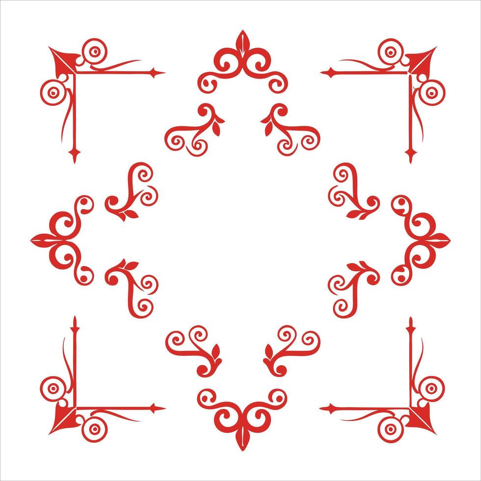Red decorative frame with arrows and swirls vector