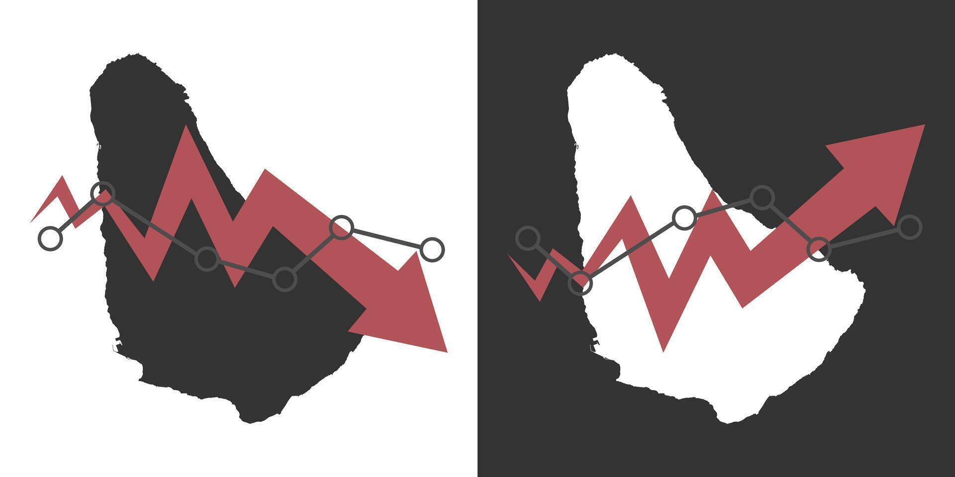 Barbados map with fall and recovery chart, statistics arrow. illustration. vector