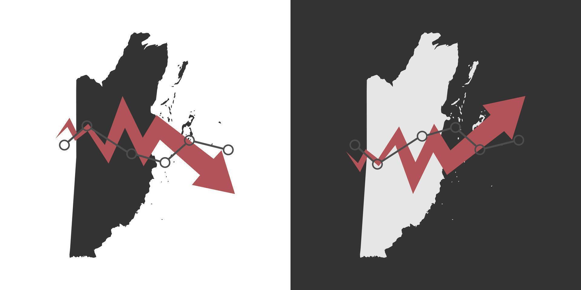 Belize map with fall and recovery chart, statistics arrow. illustration. vector