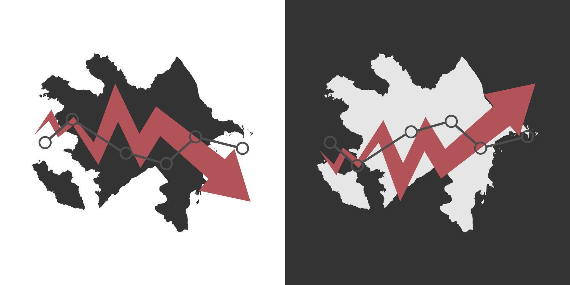 Azerbaijan map with fall and recovery chart, statistics arrow. illustration. vector