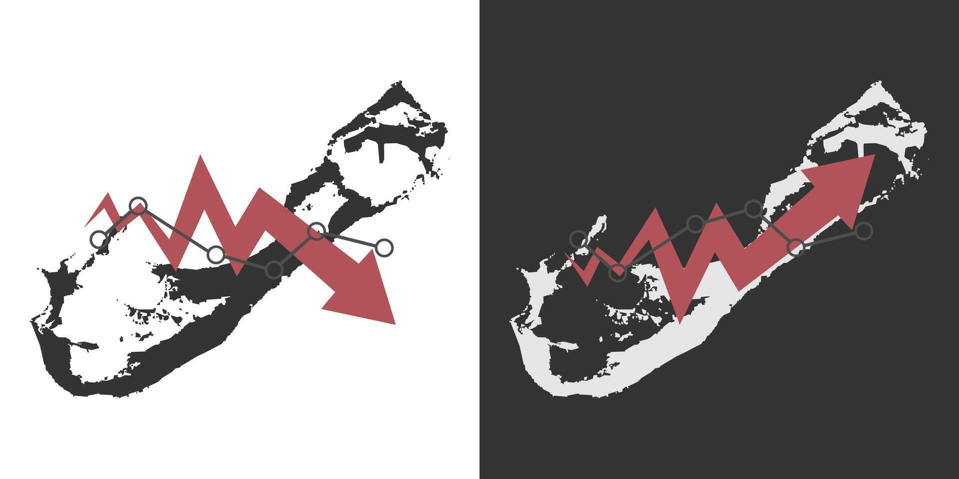 Bermuda map with fall and recovery chart, statistics arrow. illustration. vector