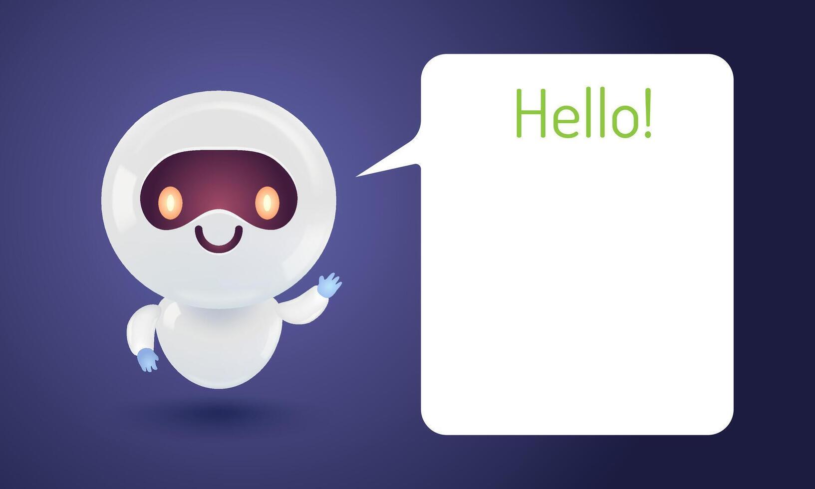 Illustration of a cute robot with a speech bubble. Icon for chatbot with message in realistic style. vector