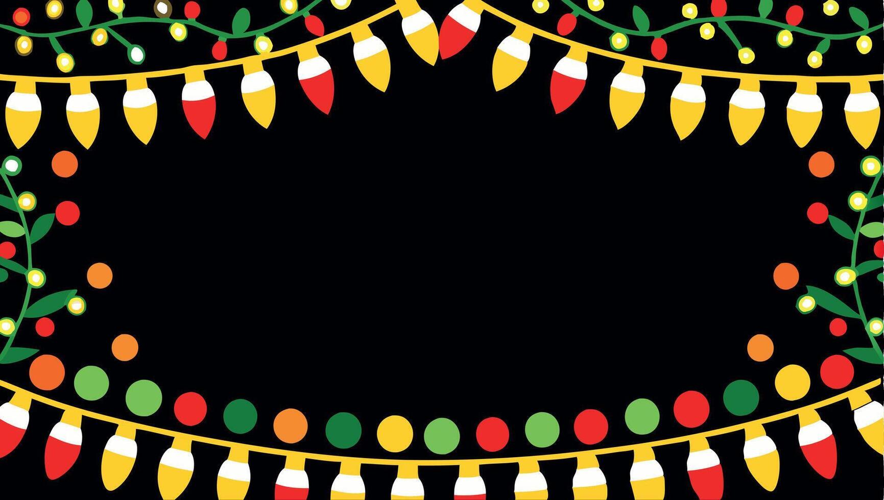 Christmas lights border frame with a black background vector