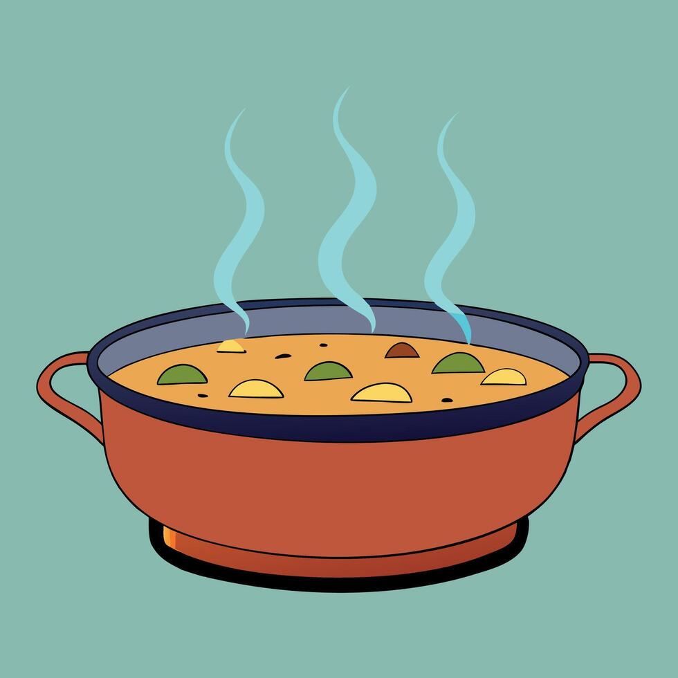 A pot of soup with steam coming out of it vector