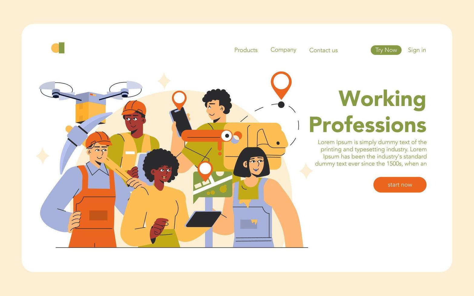 Working Professions. Flat Illustration vector