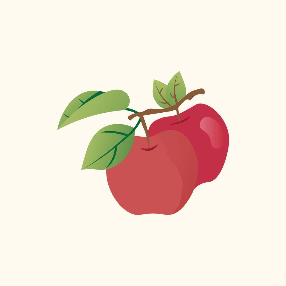 Red Apple with fresh green leaves illustration vector
