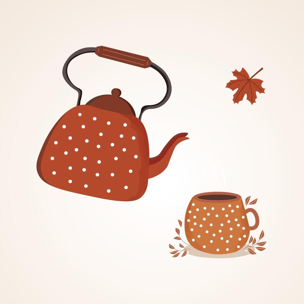 Teacup and teapot illustration vector