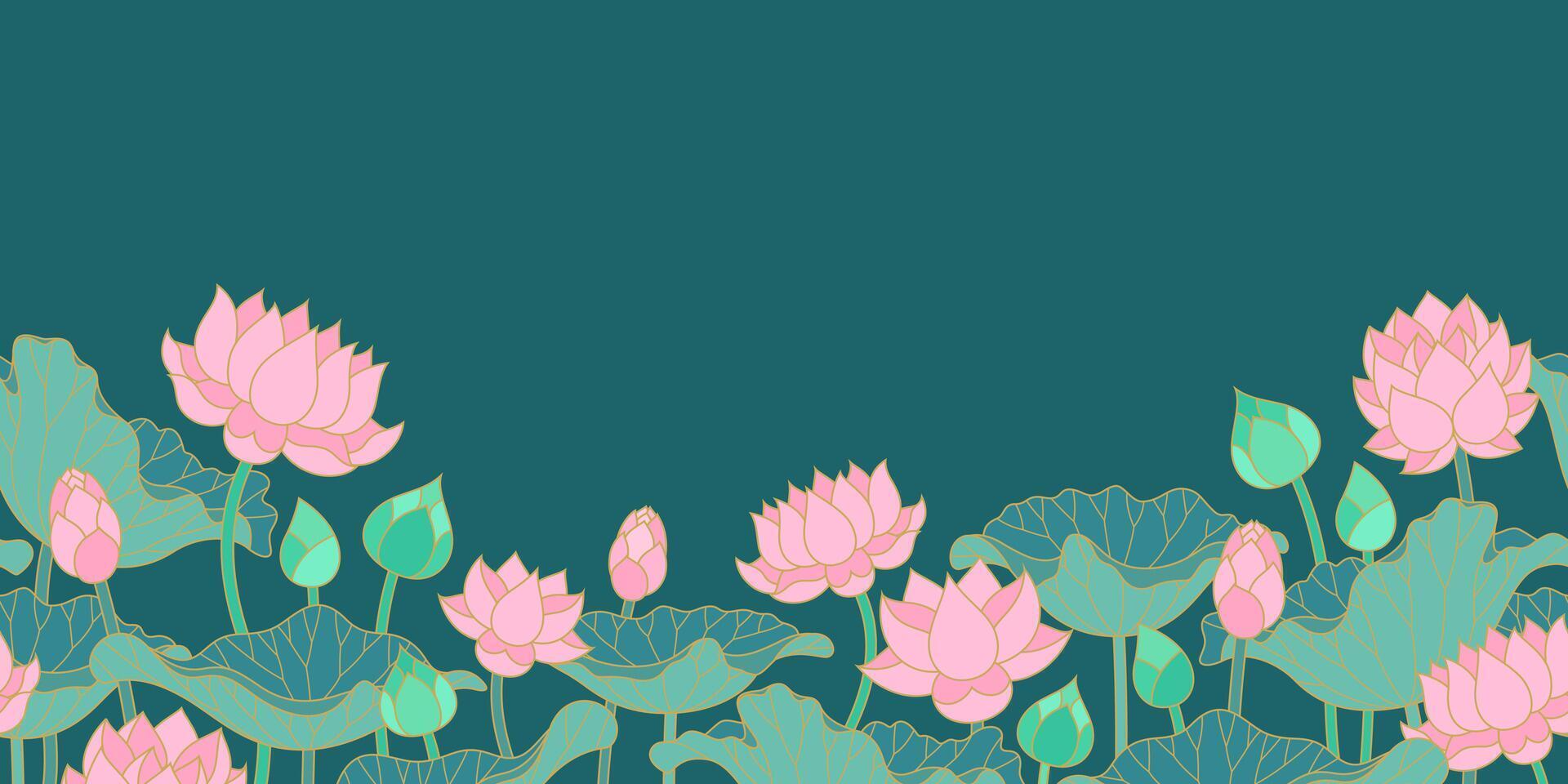 lotus flowers and leaves blossom scenic seamless background vector