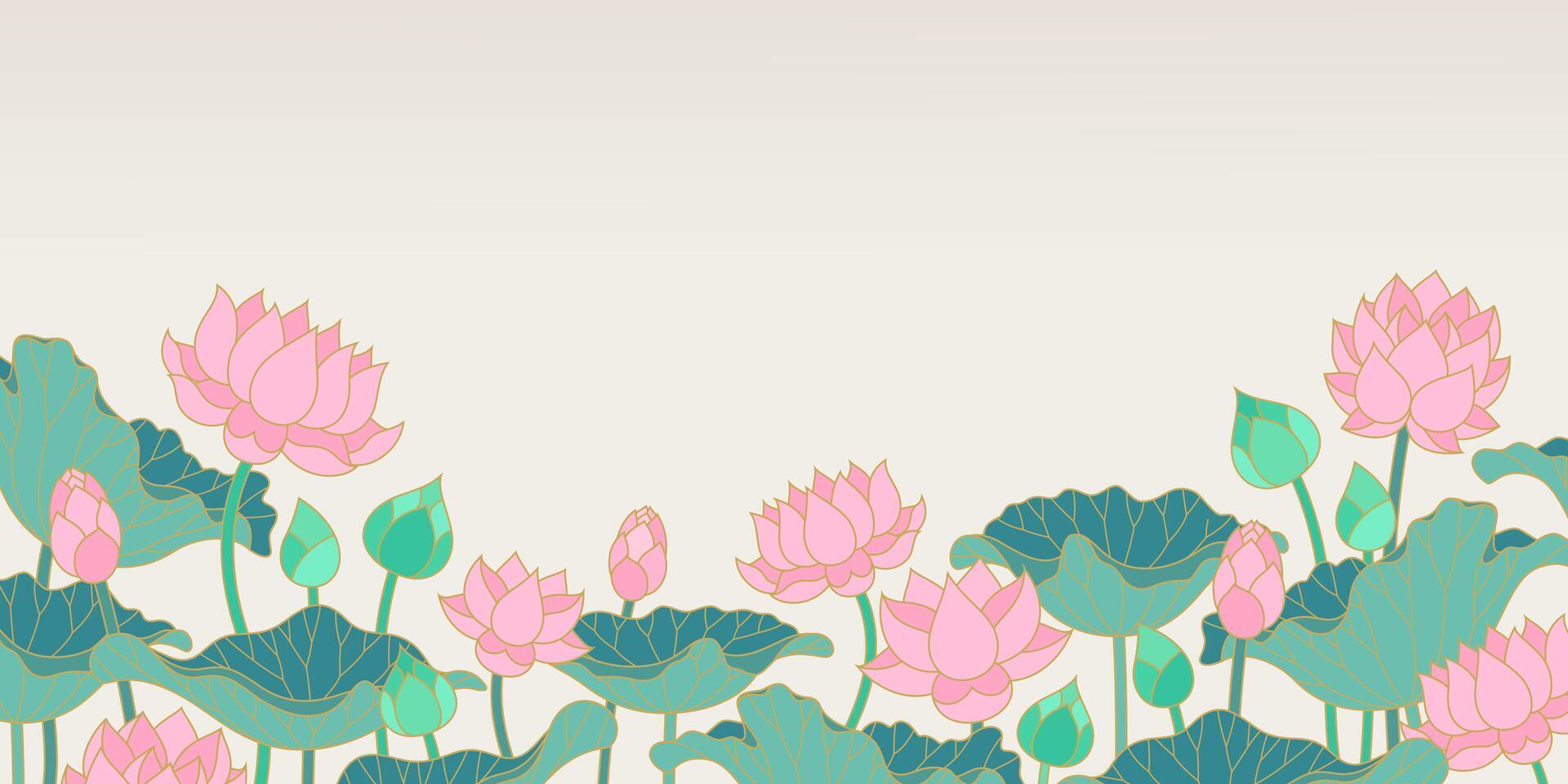 lotus water lily flowers and leaves isolated on beige background vector