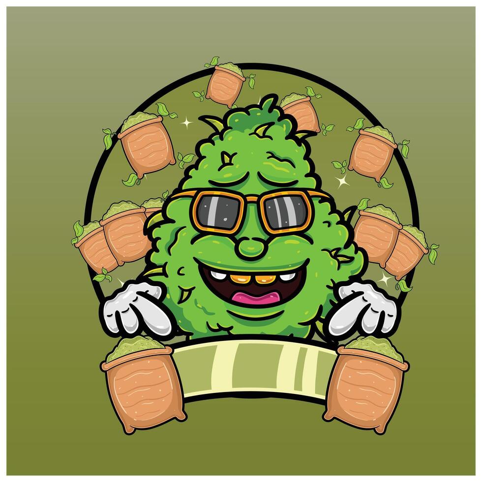 Cartoon Herbal Leaf With Matcha Flavor. Design For Logo, Label and Packaging Product. vector