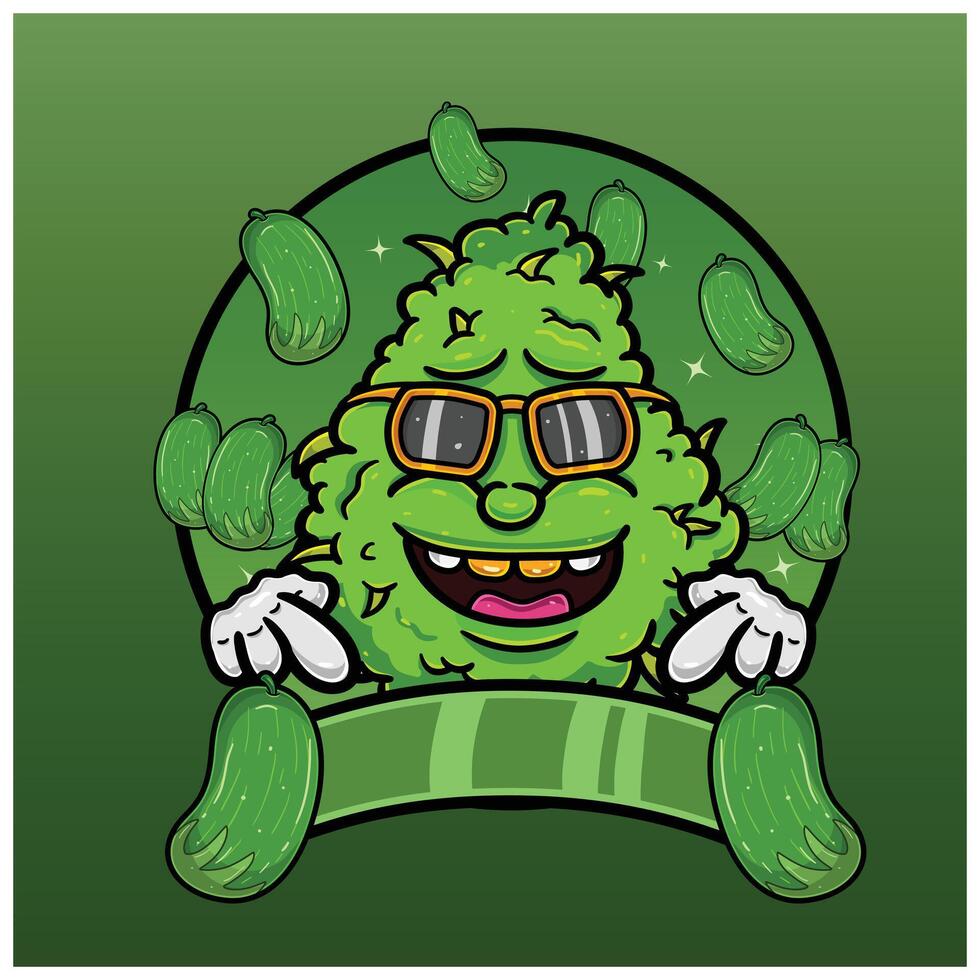 Cartoon Herbal Leaf With Cucumbers Flavor. Design For Logo, Label and Packaging Product. vector