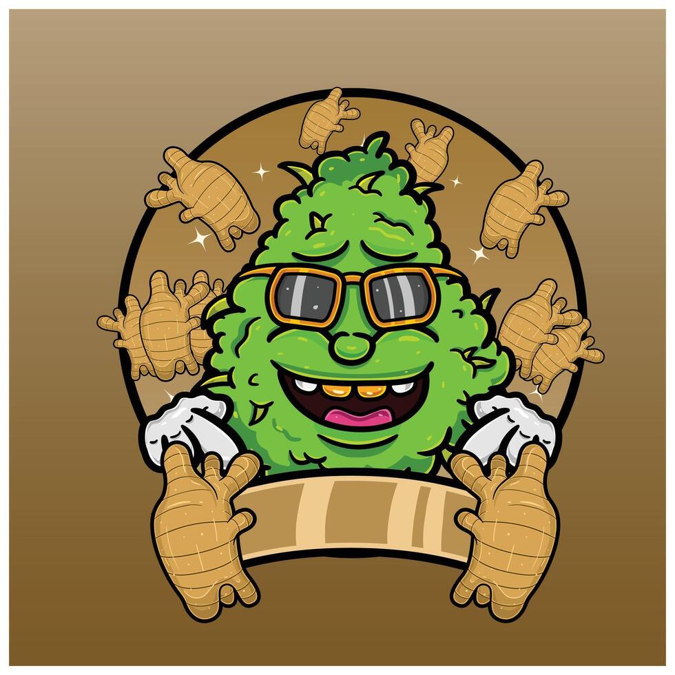 Cartoon Herbal Leaf With ginger Flavor. Design For Logo, Label and Packaging Product. vector