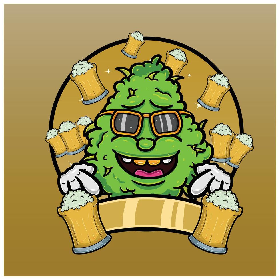 Cartoon Herbal Leaf With root beer Flavor. Design For Logo, Label and Packaging Product. vector