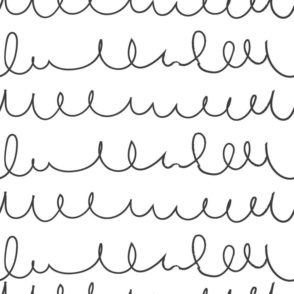 Seamless pattern with hand-drawn wavy loops. Black lines on a white background, creating a playful, abstract texture. Ideal for textile, wallpaper, and digital design projects. vector