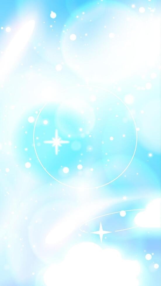 Blue sky story background with white flash lights. Lens camera effect. Stock illustration in realistic anime style. Can be used as wallpaper. vector