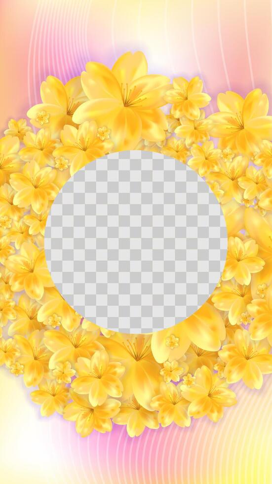 Fall round yellow flower stories background template. Golden flower round trail. Stock illustration in realistic style. vector