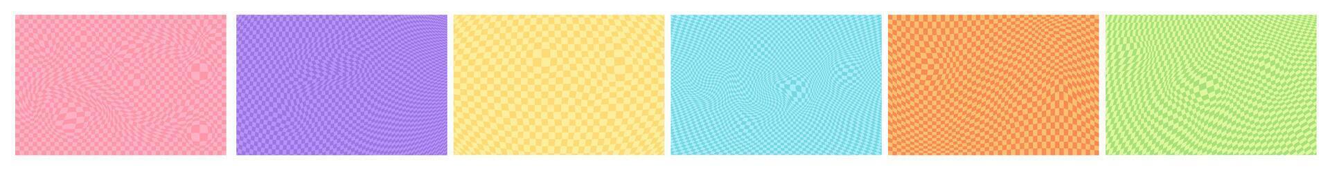 Set of retro Psychedelic Psychedelic Checkerboard Pattern background. Groovy Funky Textures. Stock Illustration in Flat Style vector
