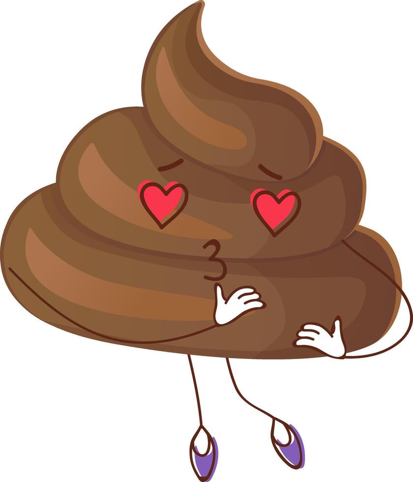 Poop ironic character send kisses. Old school cartoon style 30s clip art. illustration isolated on white background in flat cartoon style. vector