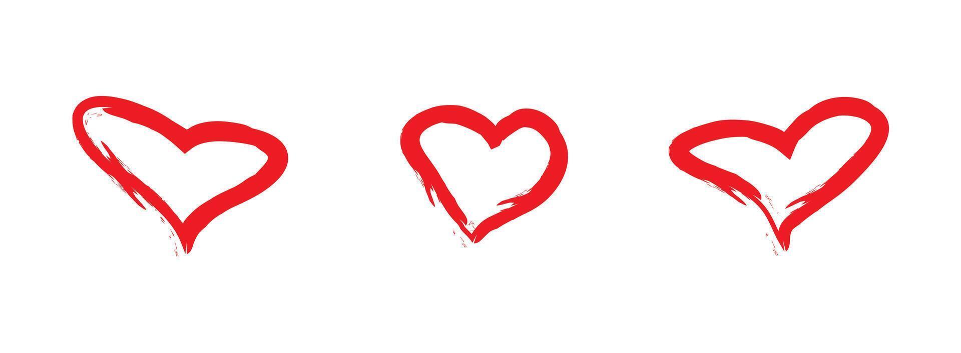 Three Red Hand Drawn Hearts in Minimalist Style on White Background, Perfect for Art, Love, and Valentine Day Themes vector