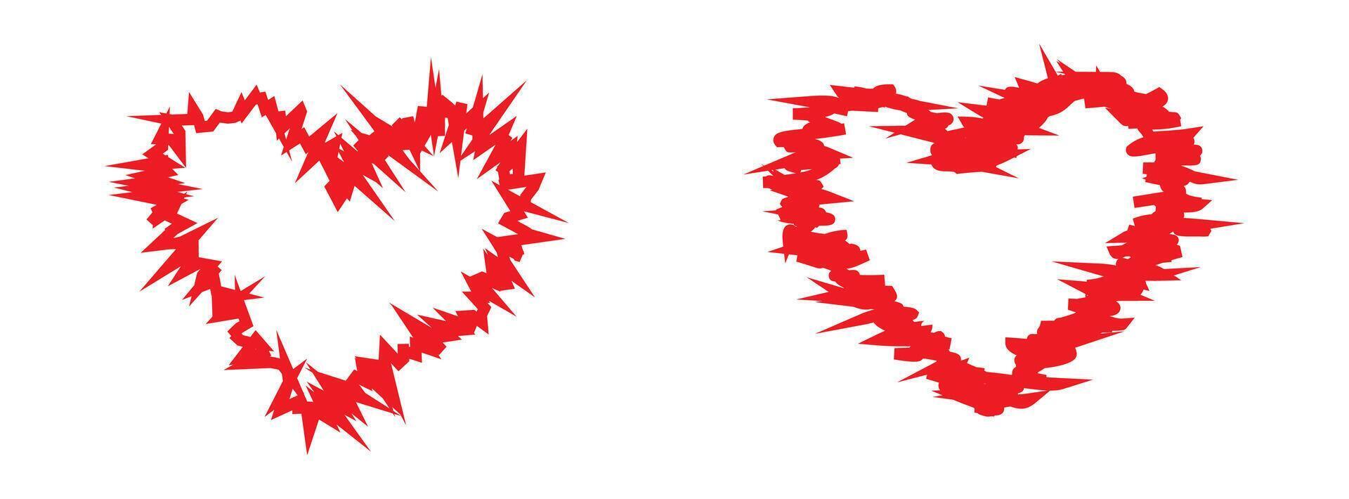 Spiky Heart Designs Showing Red Jagged Edges Forming a Sharp Abstract Expression of Love in Modern Digital Art vector