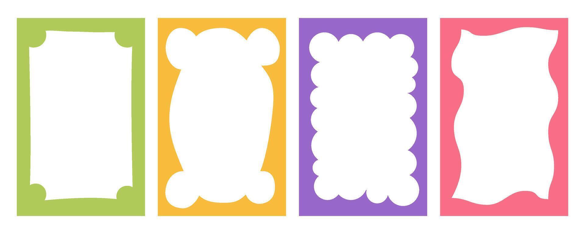 Wavy border frame. Scalloped rectangle fun shape. Hand drawn kids box for picture and photo. Cartoon doodle abstract color template with wiggle edge. Curvy Y2K decoration. vector