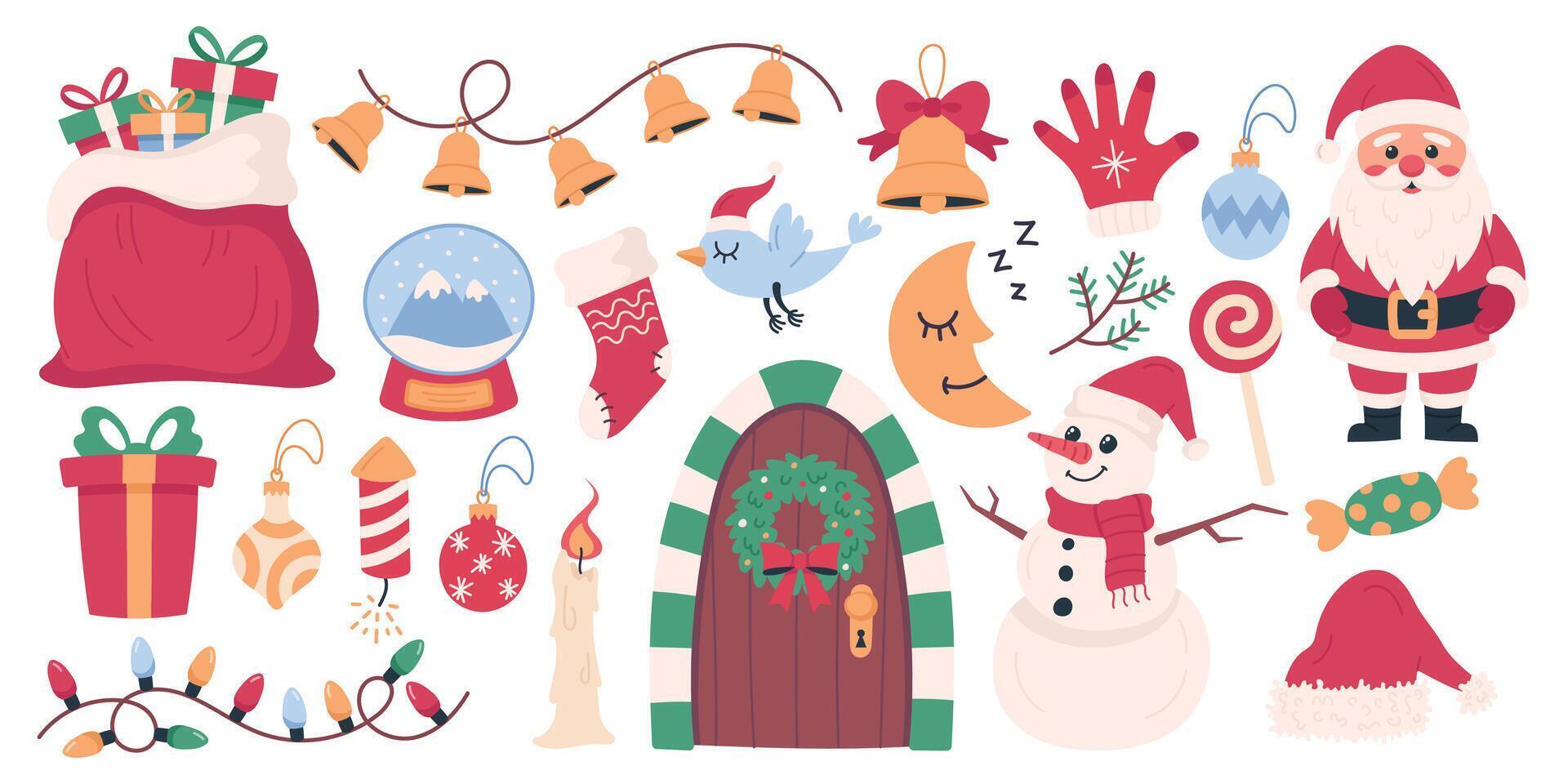 Christmas elements collection hand drawn holiday symbols and new year design on white background vector