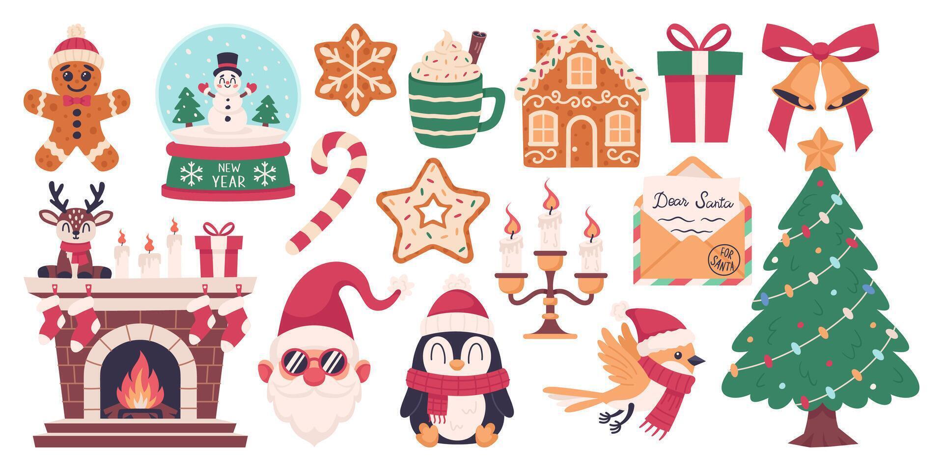 Hand drawn Christmas elements. Holiday symbols and New Year designs vector