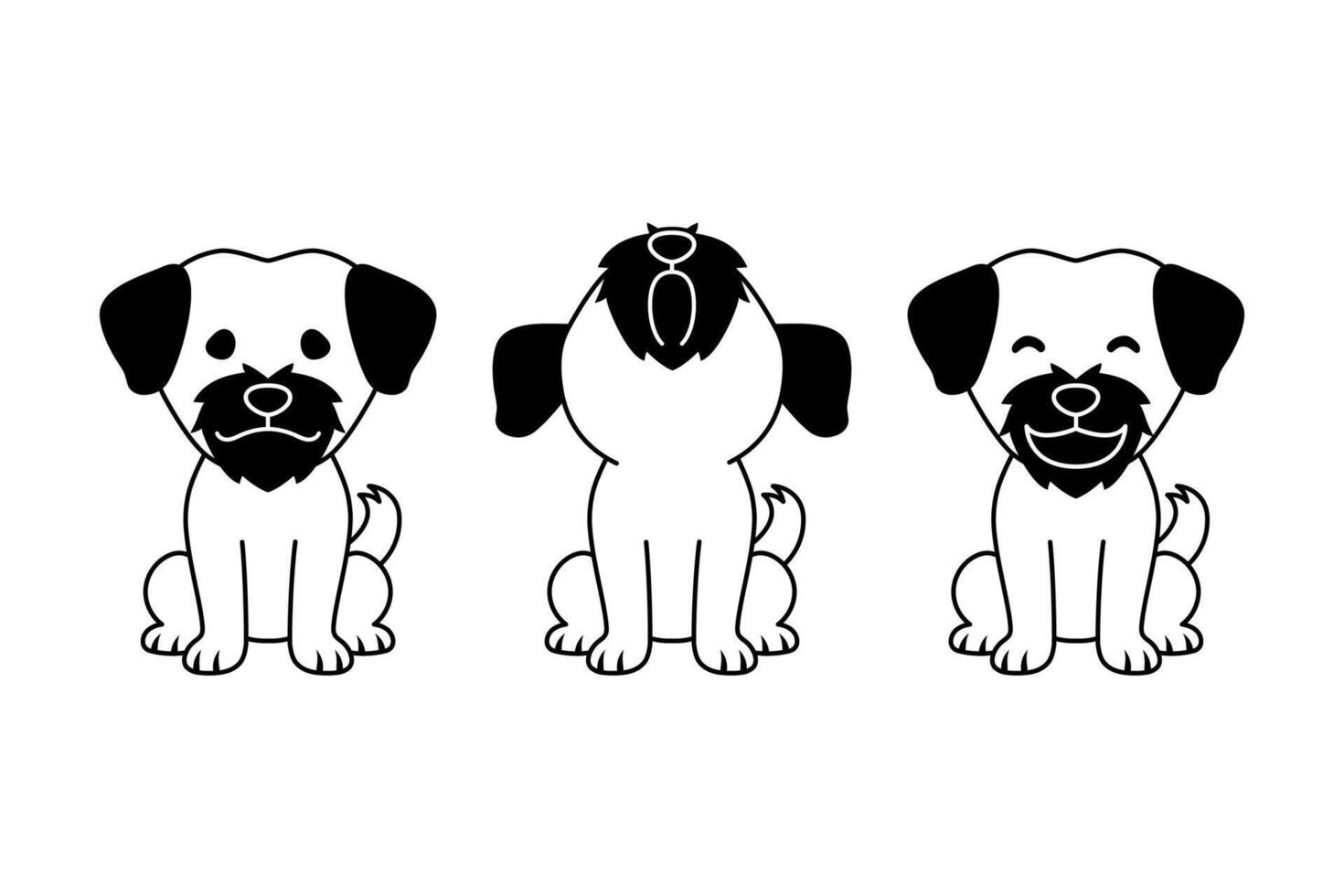 Set of black and white cartoon character dog vector