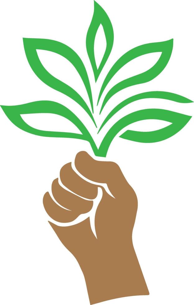 Human hand holding dirt and a green tree plant trees illustration vector