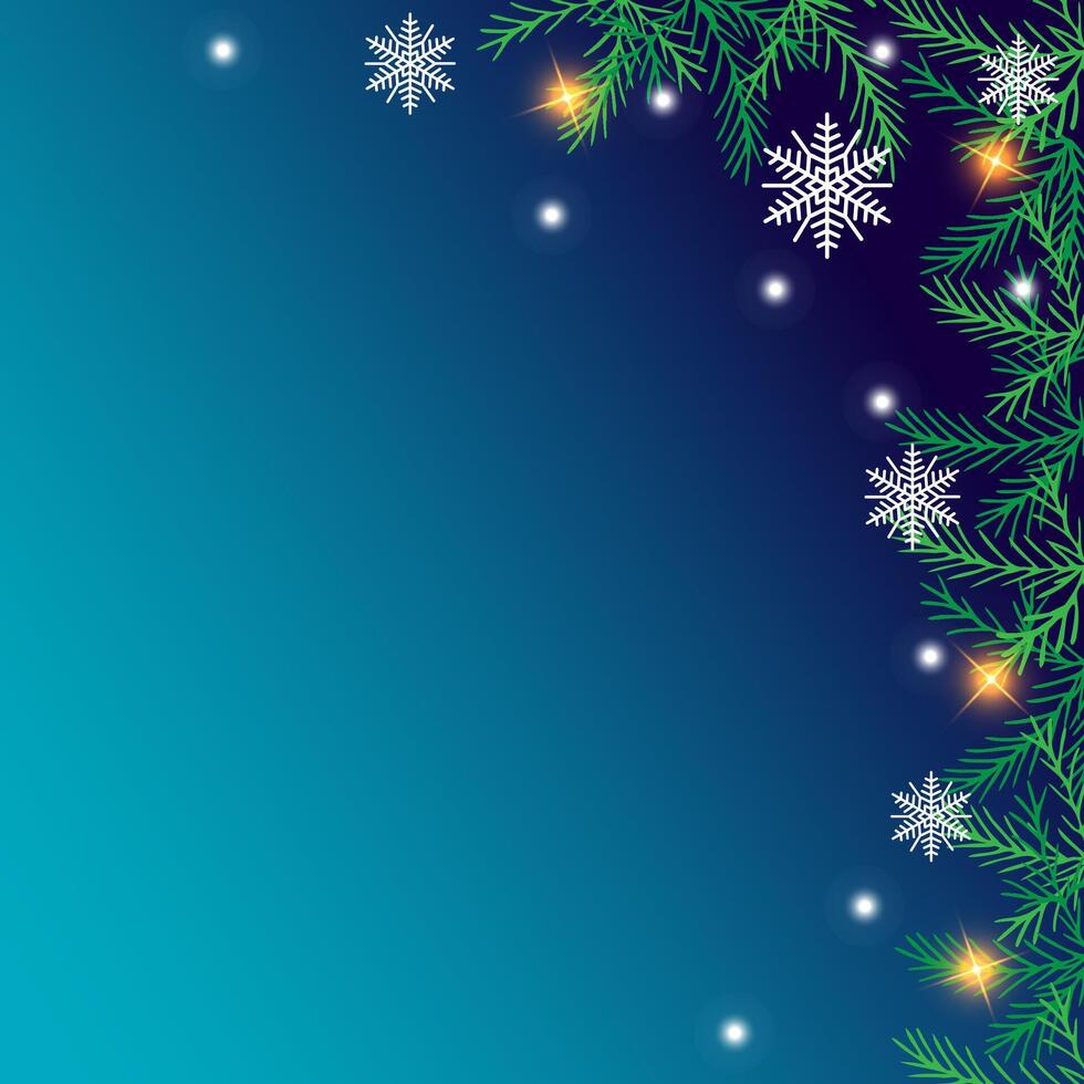 Blue Christmas background with fir branches and snowflakes. vector