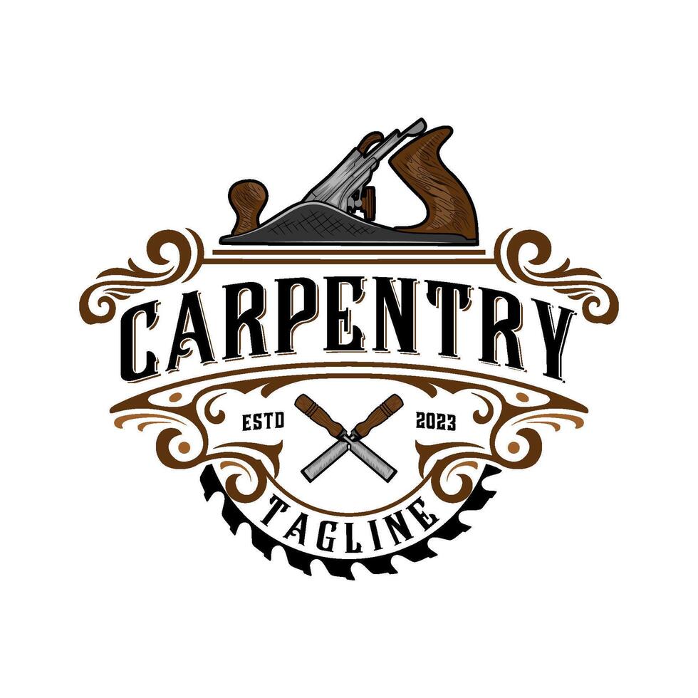 carpentry vintage logo. hand planes icon for furniture, construction and carpenter. vector