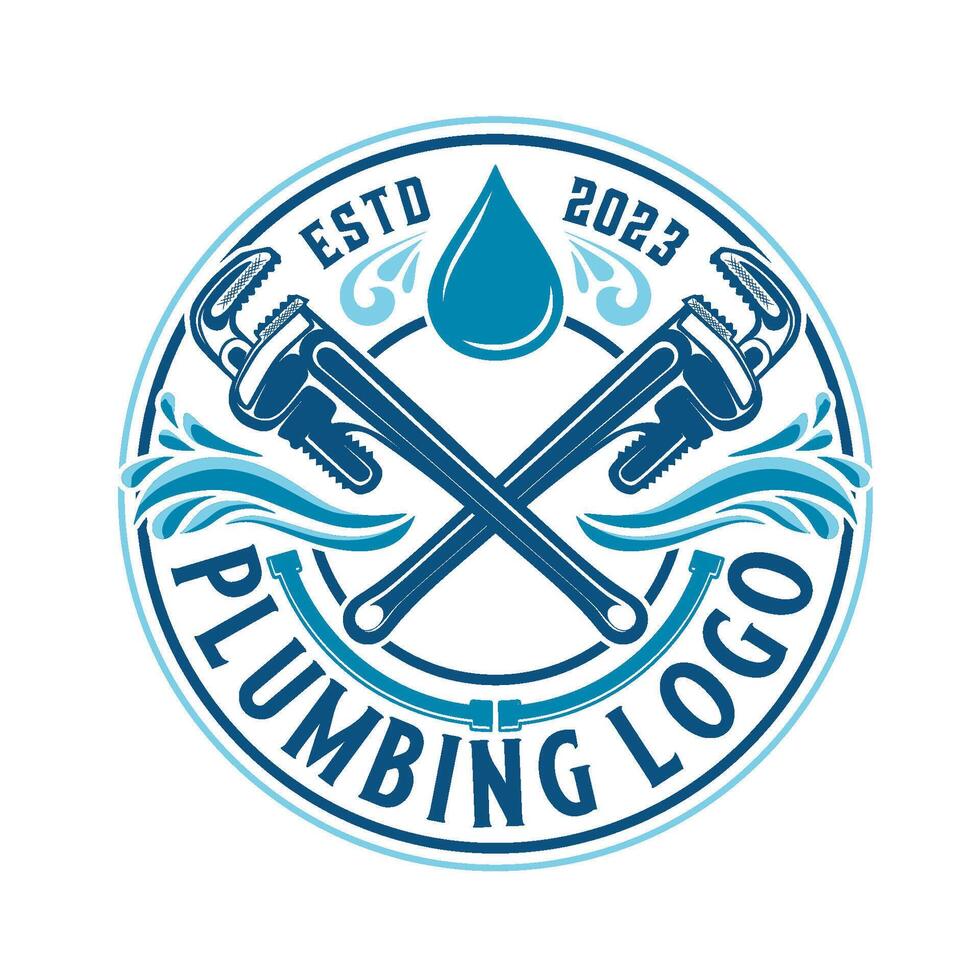pipe services logo. wrench that can be adjusted with a water icon, for plumbing repair vector