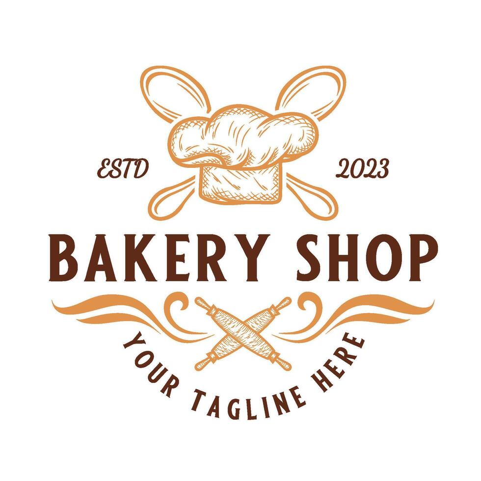 bakery vintage logo design. with the concept of a dough grinder and a chef's hat. vector