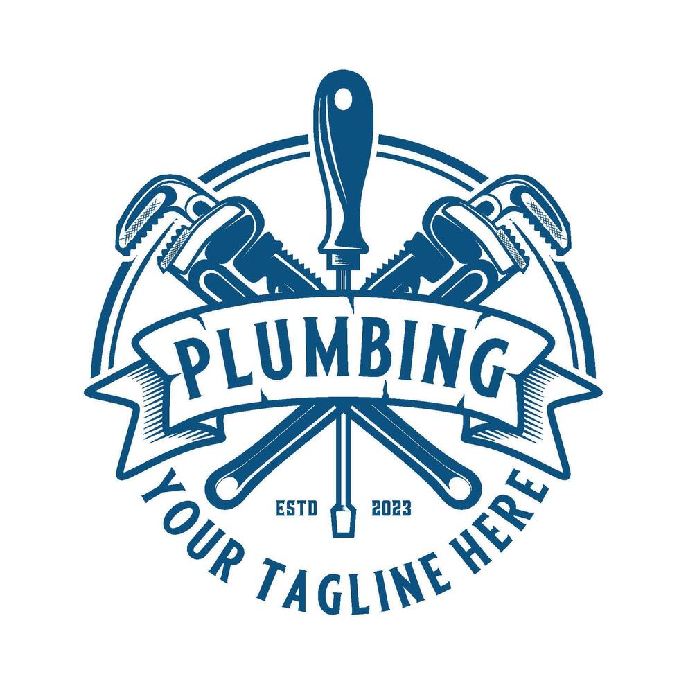 pipe services logo. wrench that can be adjusted icon vintage style, for plumbing repair vector