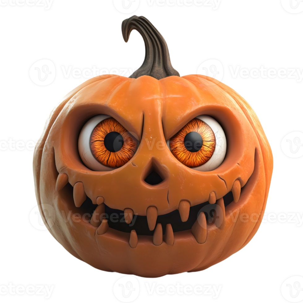 A creepy jack-o'-lantern with large eyes, AI-Generateds png