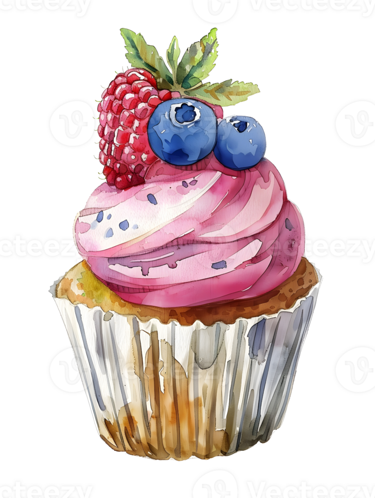 a cupcake topped with fruits, AI-Generateds png