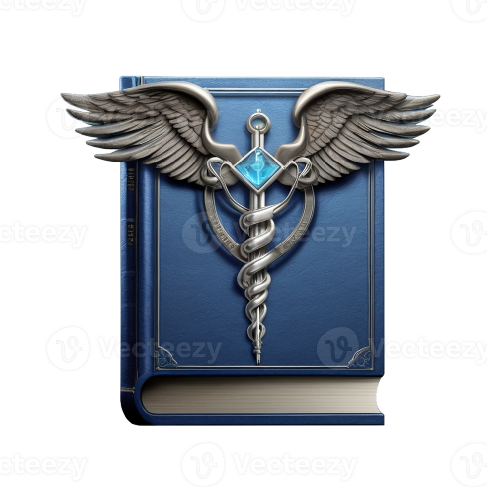 A blue book with wings and a blue crystal png