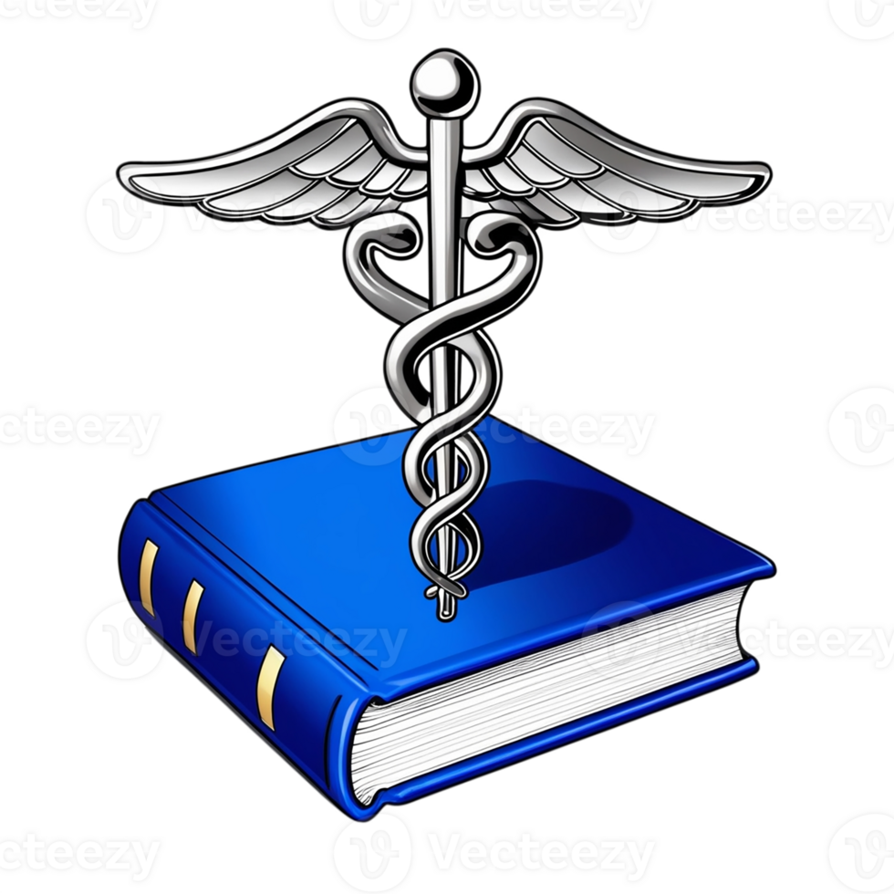A medical book with a caduceus on top png