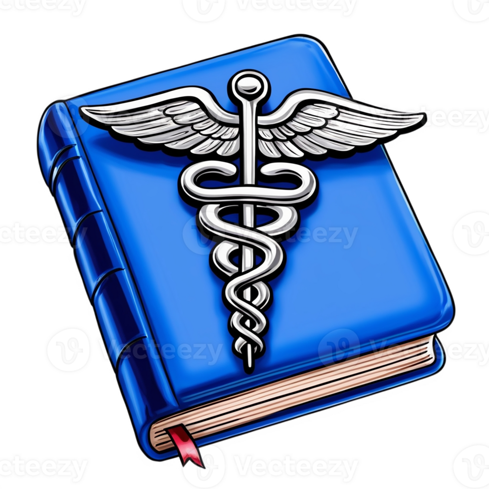 A medical book with a caduceus on it png