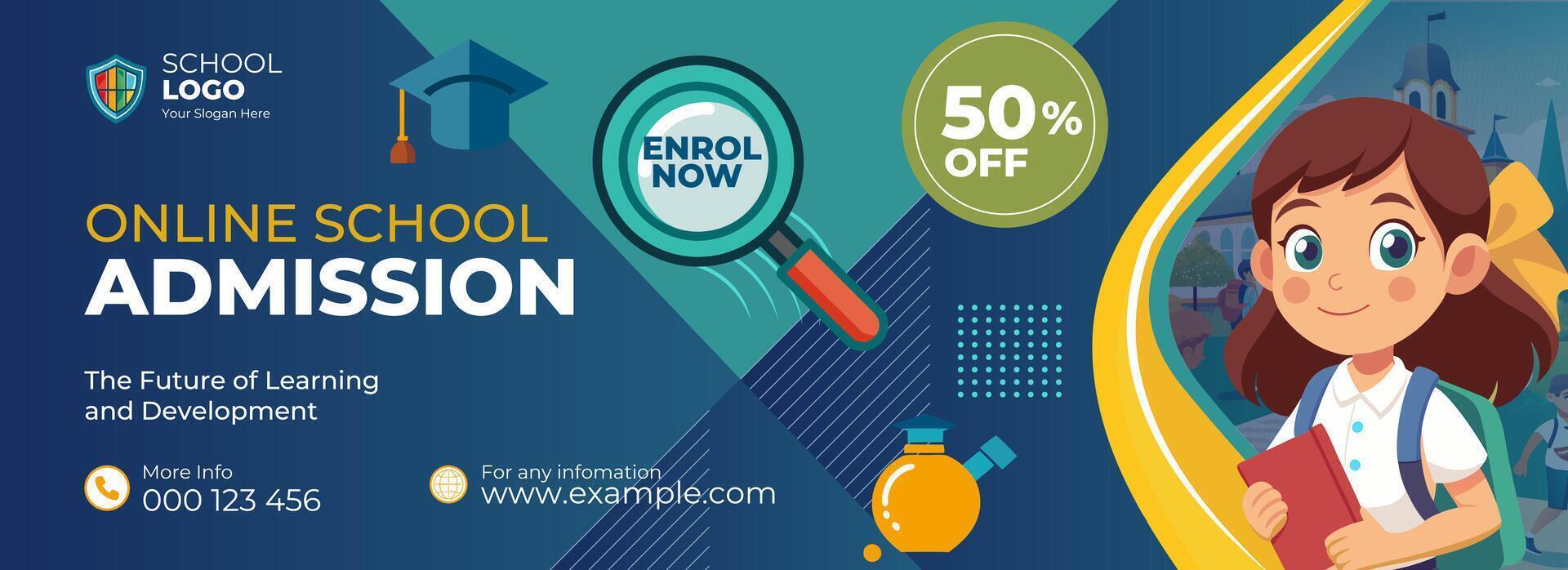 Back to School Admission Social Media Cover and Web Banner Design vector