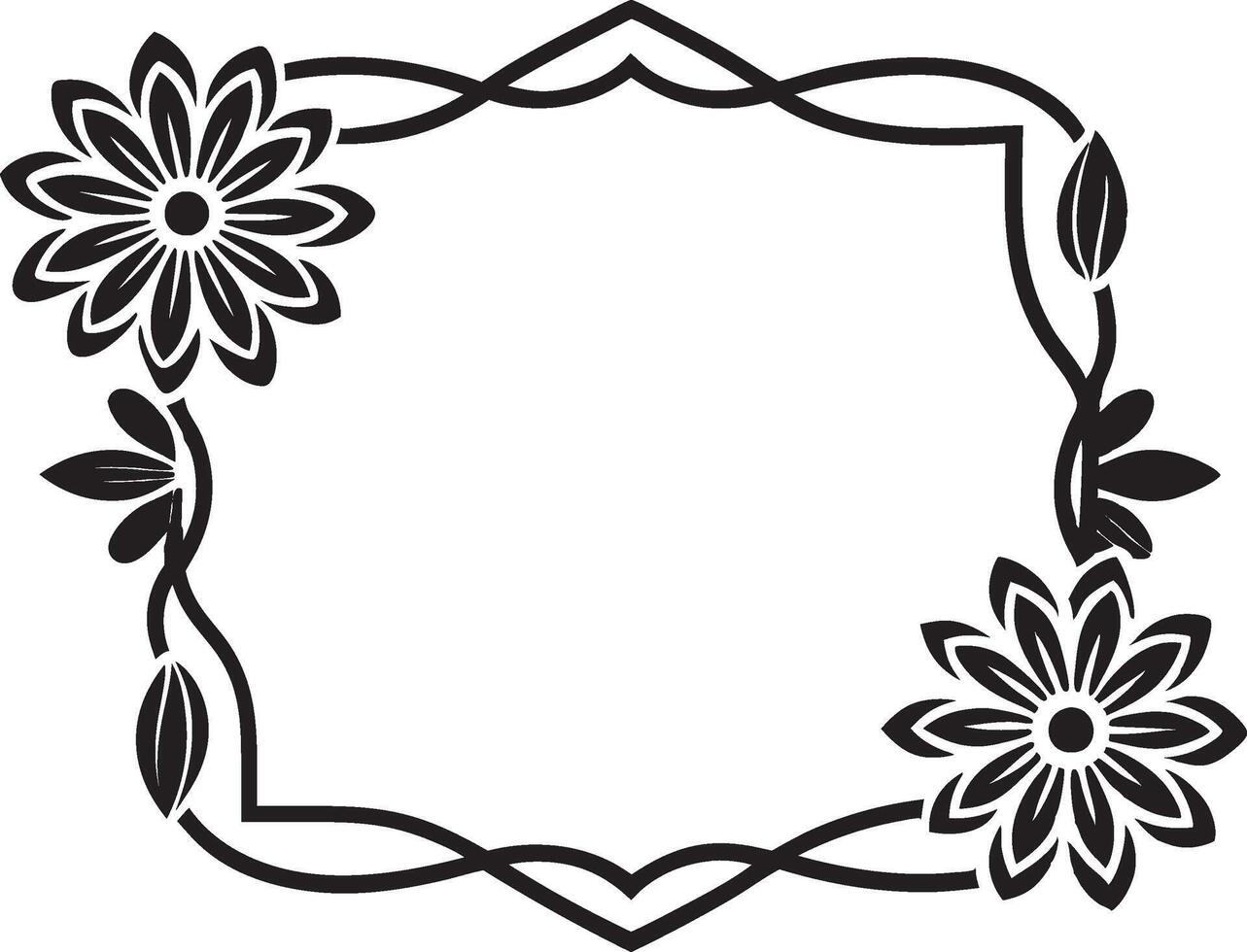 A black and white floral frame with flowers vector
