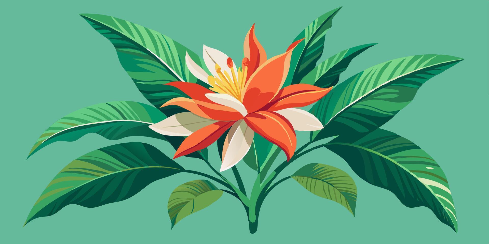 An illustration of a flower with leaves vector