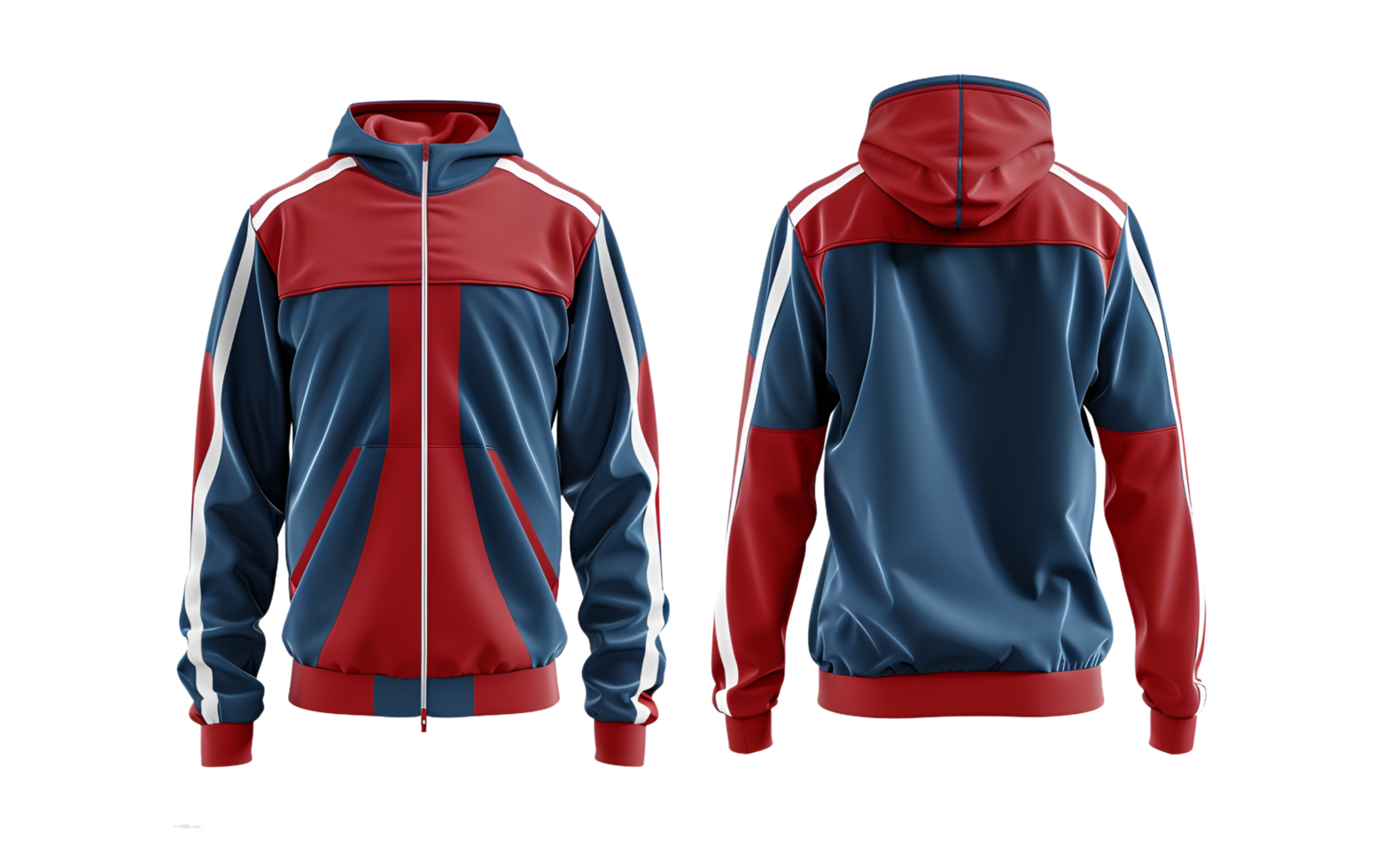 Red and Blue Jacket Front and Back View Colorful Track Jacket with Hoodie Isolated png